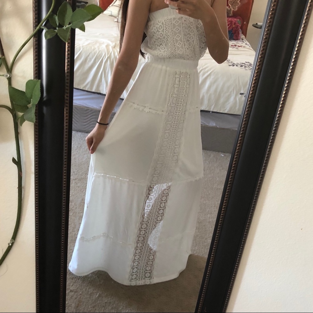 White strapless maxi dress